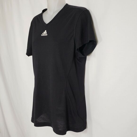 Adidas Clima Lite Women's T-Shirt Size Medium Black Short Sleeve Logo Fitted - Picture 4 of 9